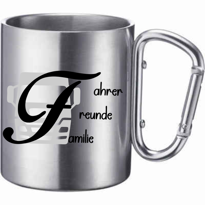 Metalltasse mit Karabinerhaken
