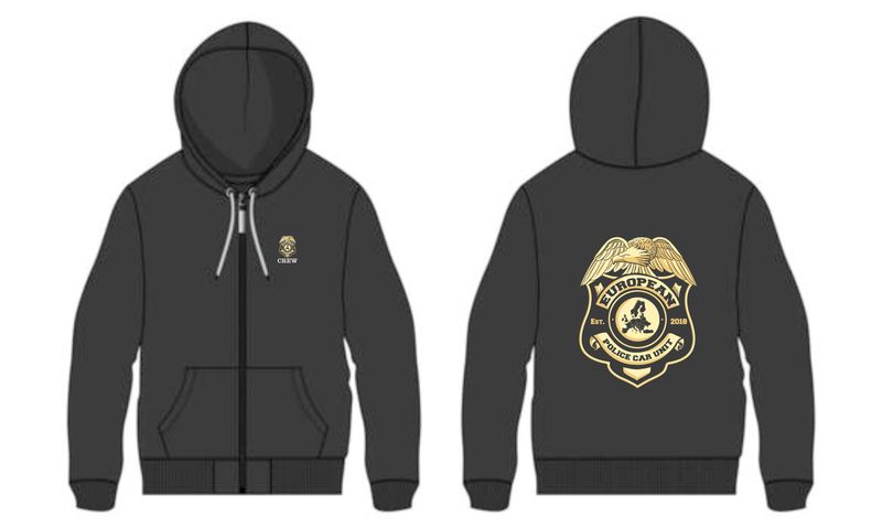 Zip Hoodie bedruckt mit Logo auf Brust und Rücken