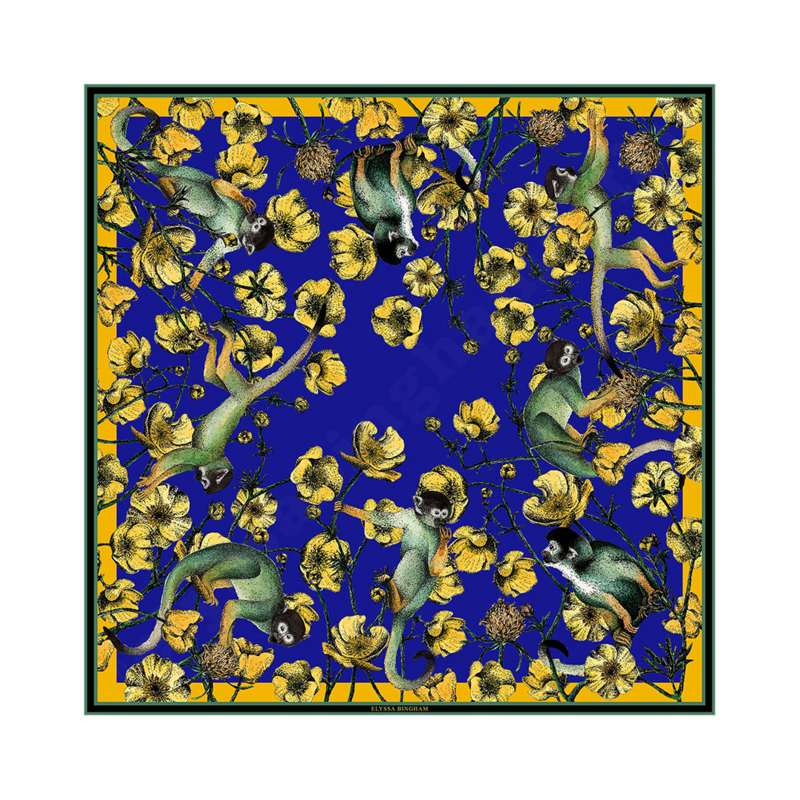 Monkeys & Buttercups Silk Scarf ...blue