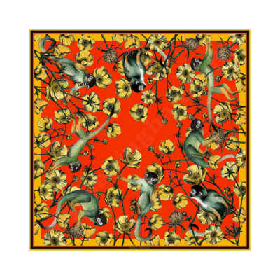 Monkeys & Buttercups Silk Scarf ...red