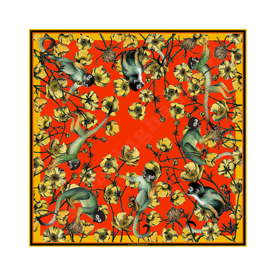 Monkeys & Buttercups Silk Scarf ...red