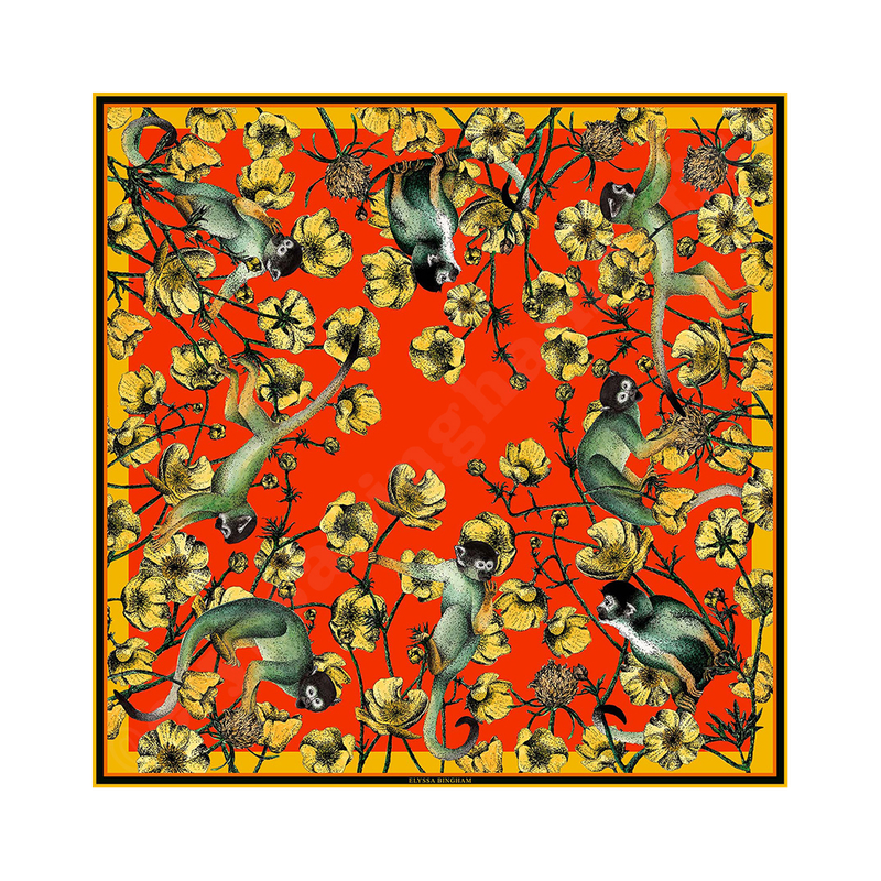 Monkeys & Buttercups Silk Scarf ...red