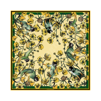 Monkeys & Buttercups Silk Scarf ...yellow Monkeys & Buttercups Silk Scarf ...yellow