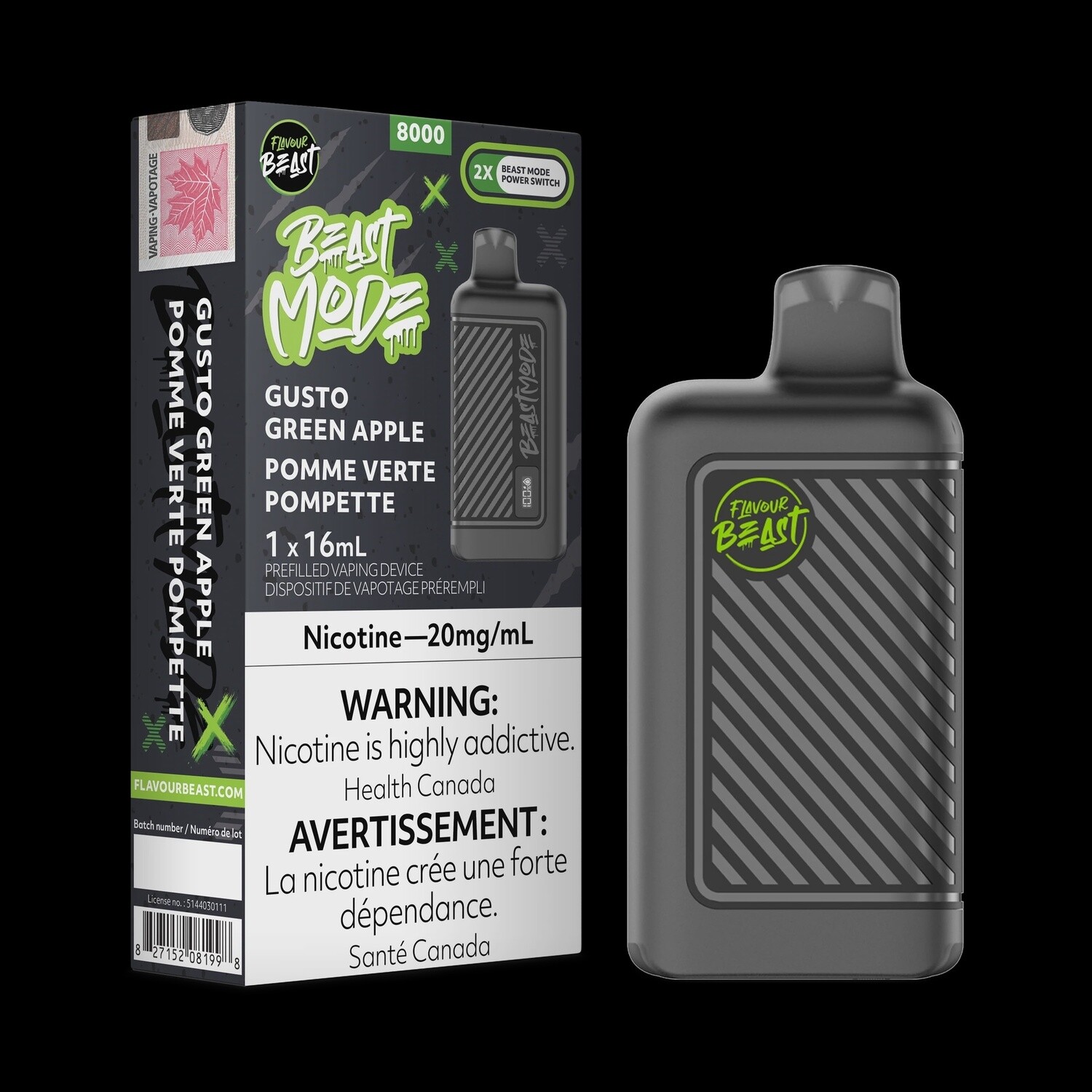 FLAVOUR BEAST- BEAST MODE, Flavour: GUSTO GREEN APPLE