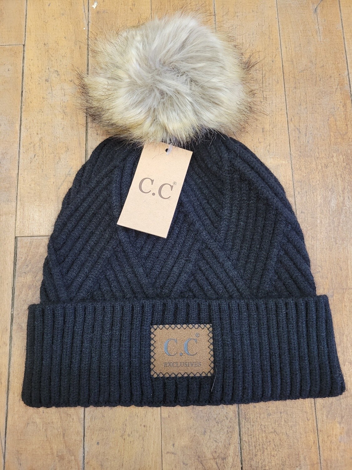 Cable Knitted Hat # hat43, color: Black