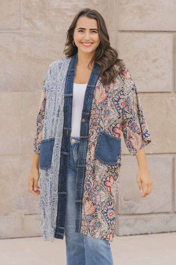 Shannon-5211 Janis Cardigan, Colour: Blue Paisley Mix