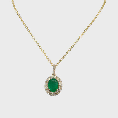 Genuine Emerald Double Halo Diamond Necklace