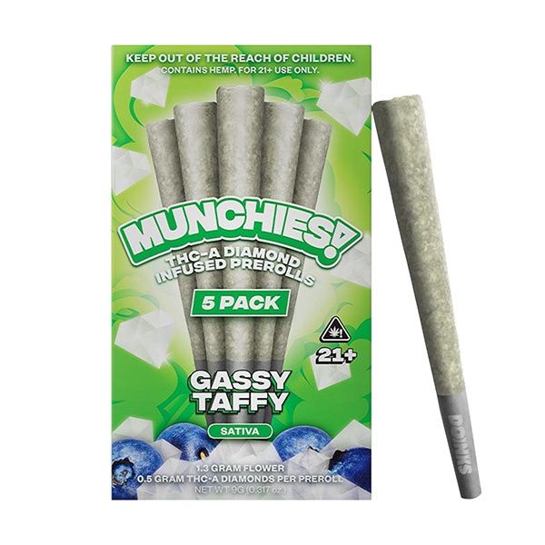 Delta Munchies THCA Diamond Infused Pre Roll | 5 Pack, Strains:: Gassy Taffy