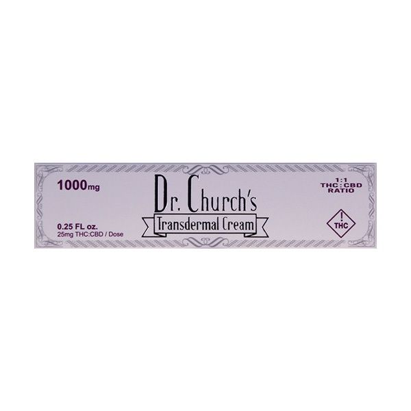 Dr. Church&#39;s THC+CBD Transdermal Cream | 1000mg, Scent: Unscented