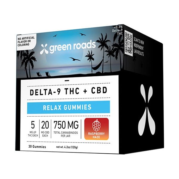 Green Roads D9/CBD Relax Gummies 750mg | 30ct, Flavors:: Raspberry