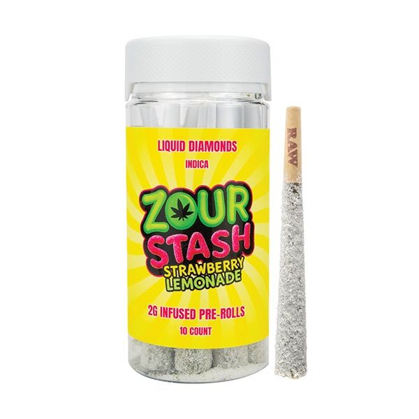 Zour Stash Liquid Diamond Pre Rolls | 10ct | 20g, Strains:: Strawberry Lemonade