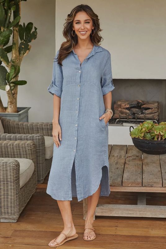 MM Denim Blue Linen Dress