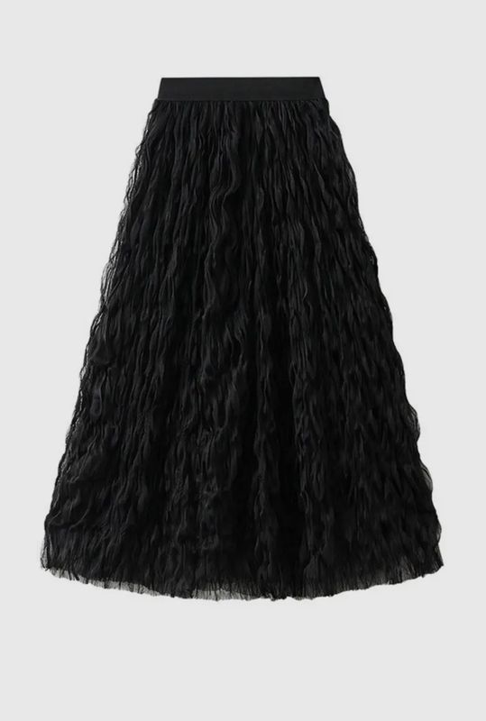 MISS SPARKLING MIDI PLEATED MESH SKIRT-BLACK