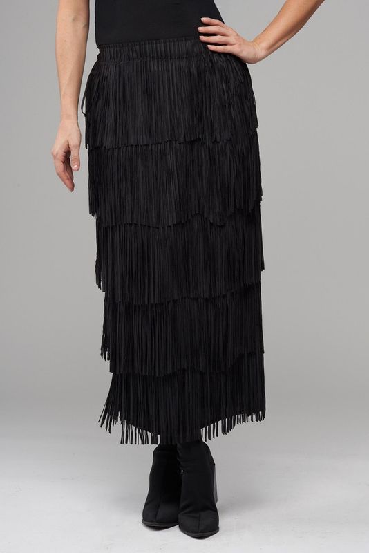 INY BLACK MESH FRINGE SKIRT