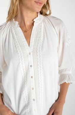 BONE EMBROIDERED COTTON BLOUSE
