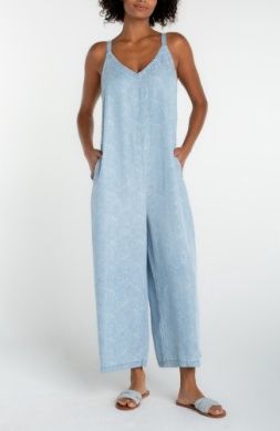 Liverpool wide leg crop jumpsuit w/ adjustable straps