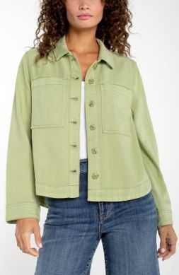 Lotus Green high/ low denim shacket