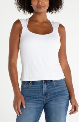 White sleeveless built in bra knit top