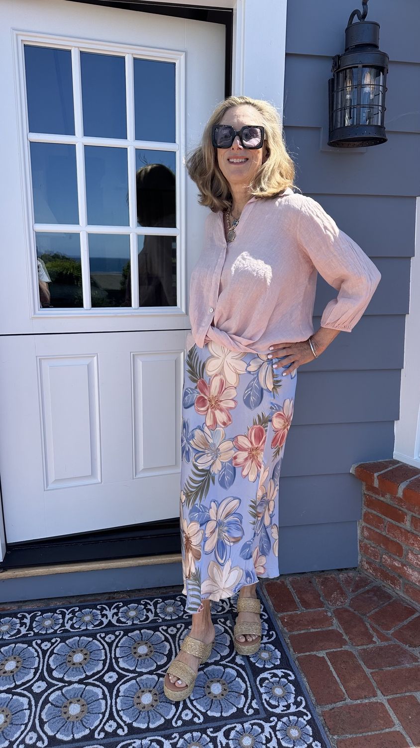 Sky Blue Bahama Floral Print Silky Skirt