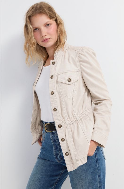 Liverpool Puff Slv trucker jacket Bone