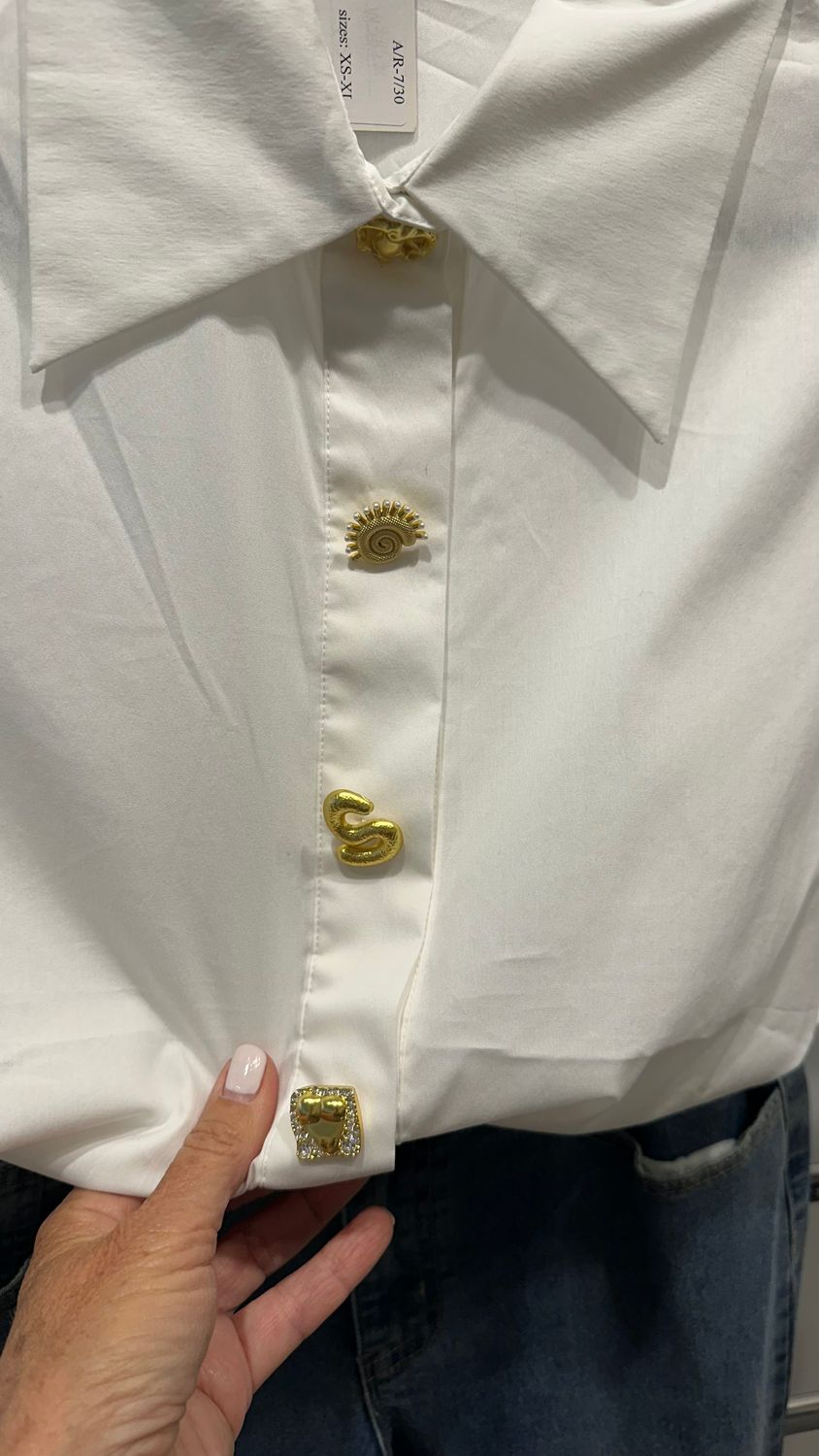 AZI WHITE BLOUSE GOLD BUTTON DETAILING