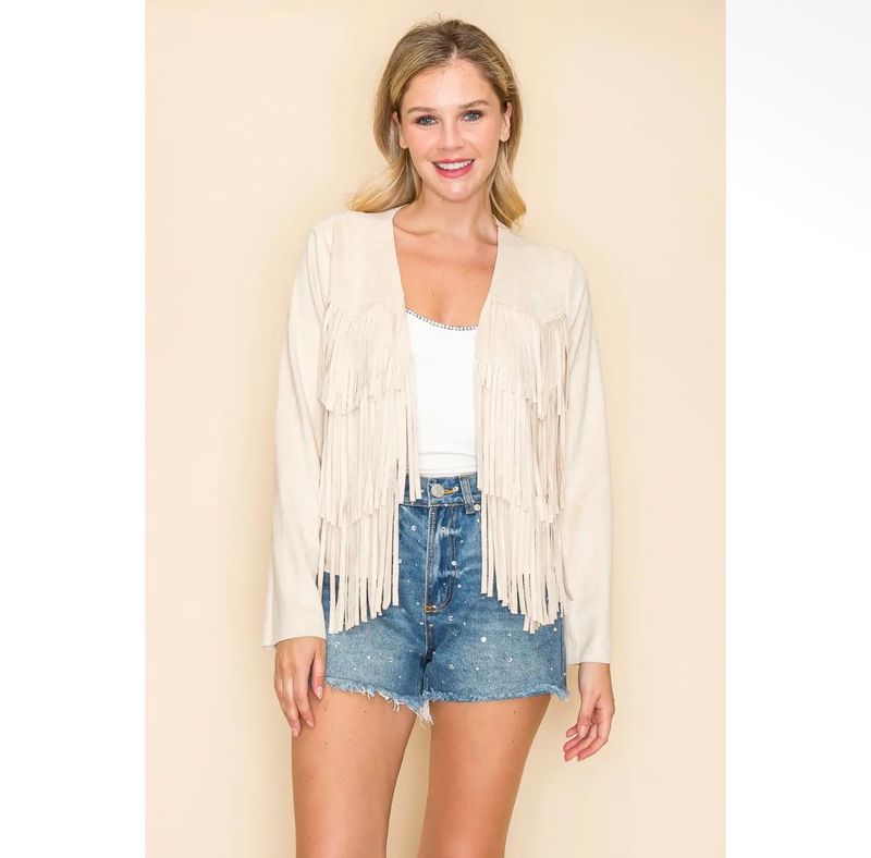 VOCAL FAUX SUEDE FRINGE JACKET