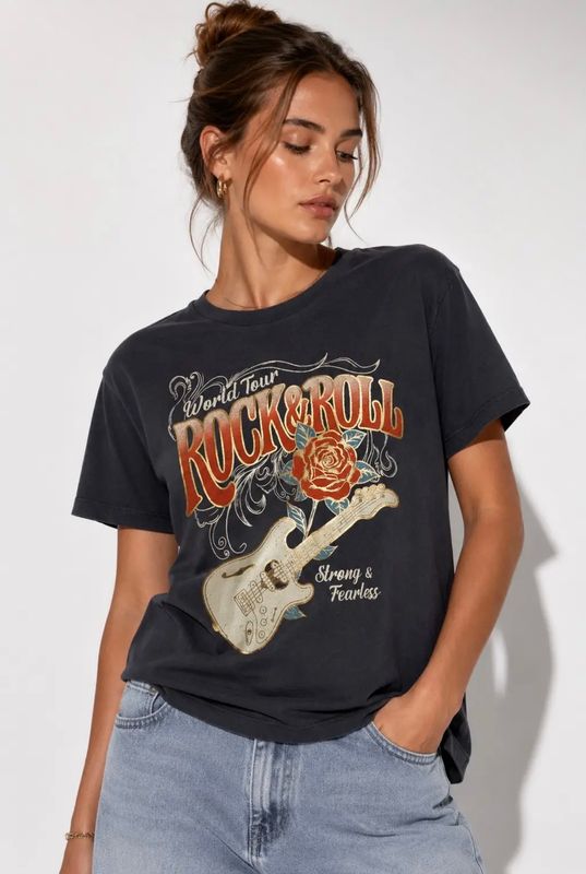 SWEET CLAIRE ROCK N ROLL FOIL TEE ADULT CROP
