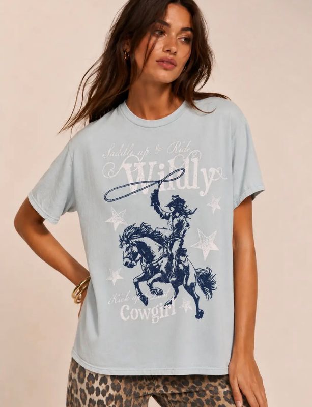 SWEET CLAIRE WILD COWGIRL TEE BLUE