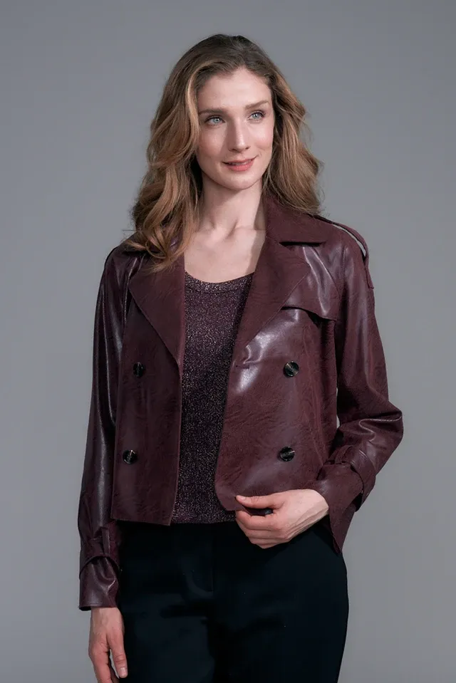 Burgandy Trench style Vegan Insight Jacket