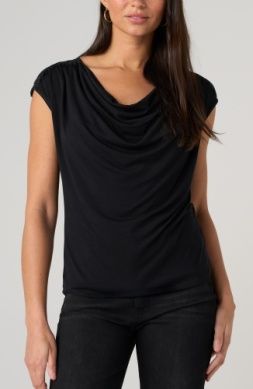 BLACK SLEEVELESS DRAPED NECK TOP