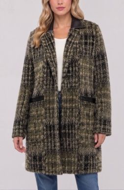 OLIVE PLAID COATIGAN SWEATER JACKET