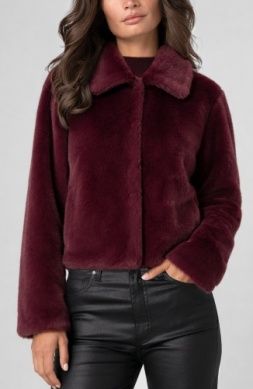Collared Burgandy  Faux Fur Jacket