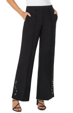 Kayla black  pullon wide leg trousr w pearl trm -30"