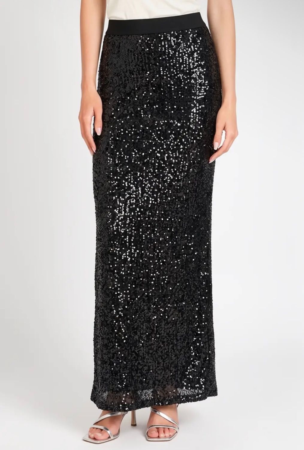 Silver/Black Sequin Maxi Column Skirt