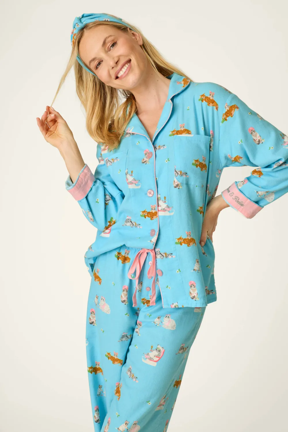 PJS Flannel Pajama  set Pampered Cats