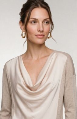 Long sleeve Satin Drape neck sweater Champagne