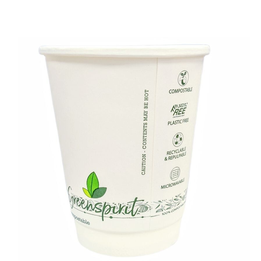 8oz White Greenspirit Aqueous DW Hot Cups (20x25)