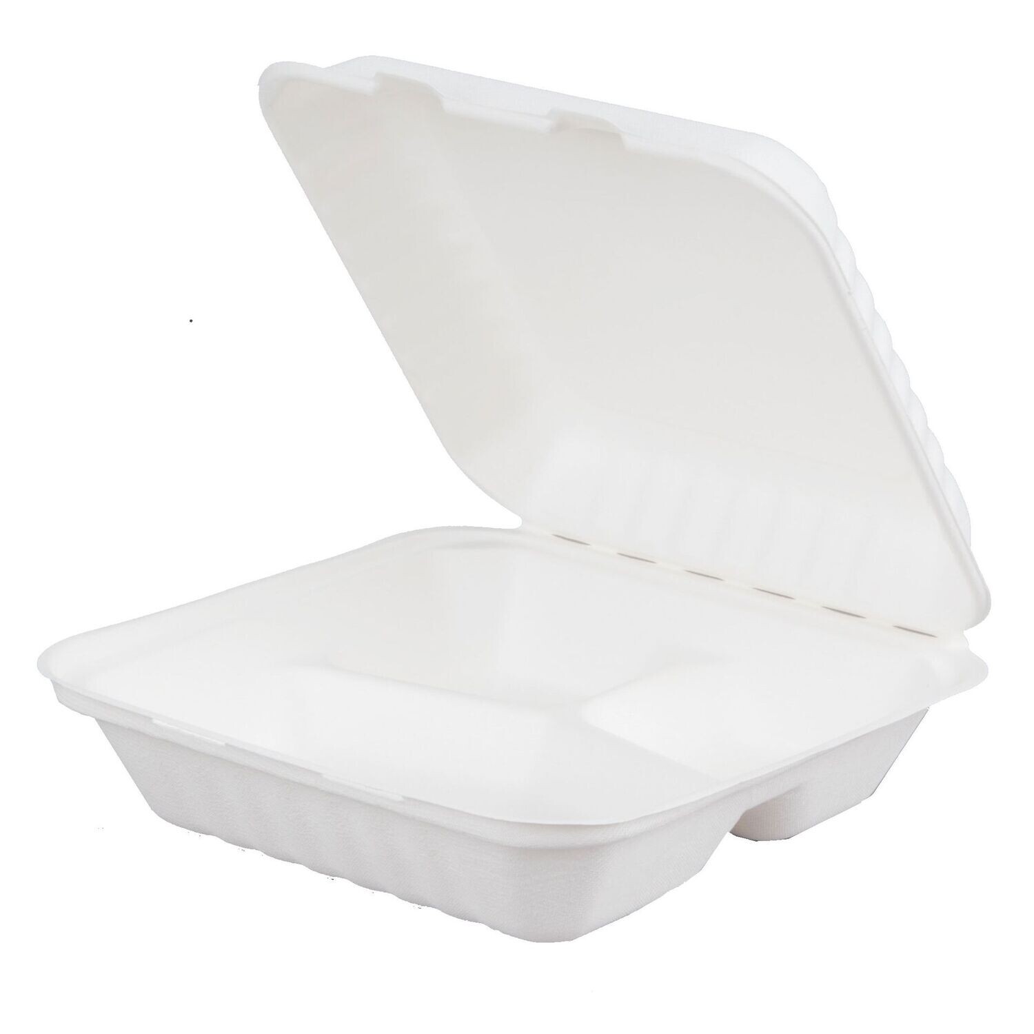 8"x8" Bagasse 3 Compartment Meal Box - HP4(5x50s)