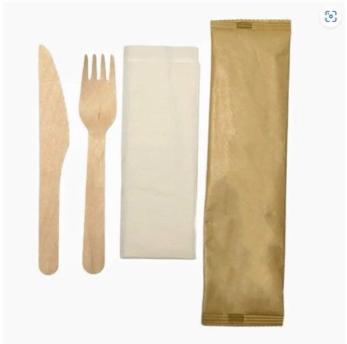 3 in 1 Wooden Cutlery Set - Fork, Knife and Napkin (20x50's)