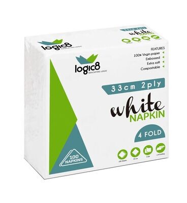 Logic8 33cm 2ply 4 fold White Lunch napkins (20x100's)