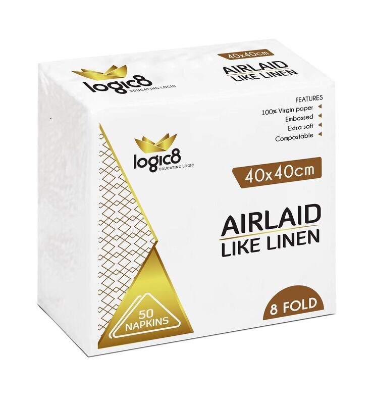 Logic8 40cm Airlaid 8fold white napkins (10x50`s)