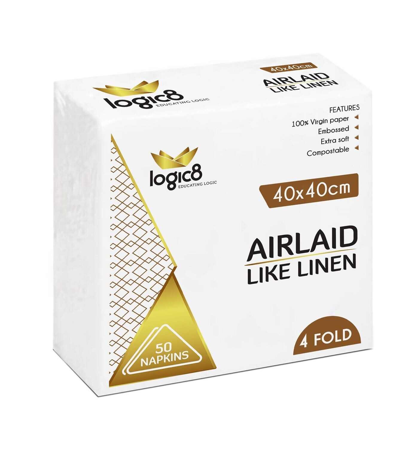 Logic8 40cm Airlaid 4fold white napkins (10x50`s)