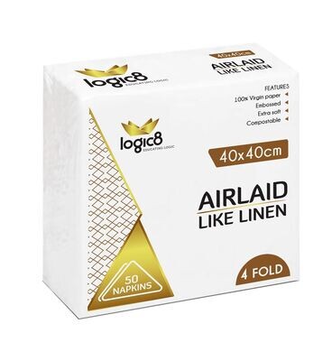 Logic8 40cm Airlaid 4fold white napkins (10x50`s)