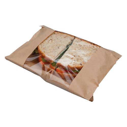 Large Flat Kraft Compostable Windowed Bag 250x250 (1000)