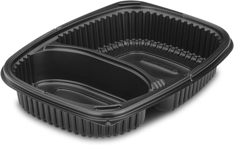 34oz Black 2-Compartment Microwaveable Containers (16x20)