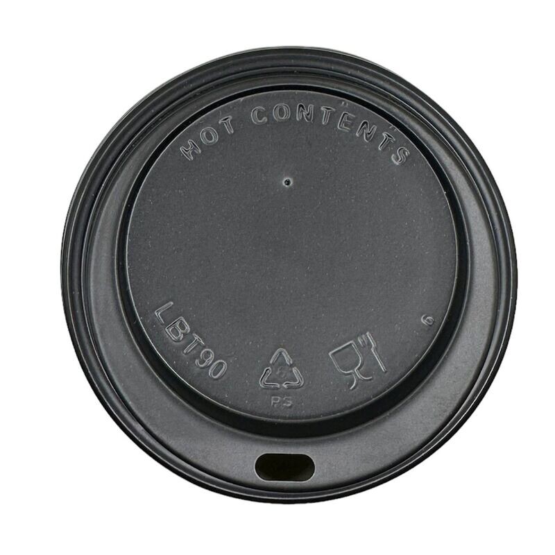 90mm Black Hot Cup Lids - (16/12oz) (10x100)