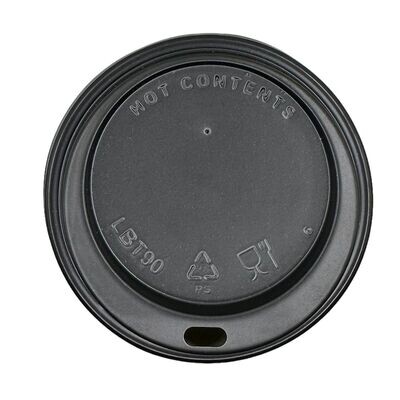 90mm Black Hot Cup Lids - (16/12oz) (10x100)