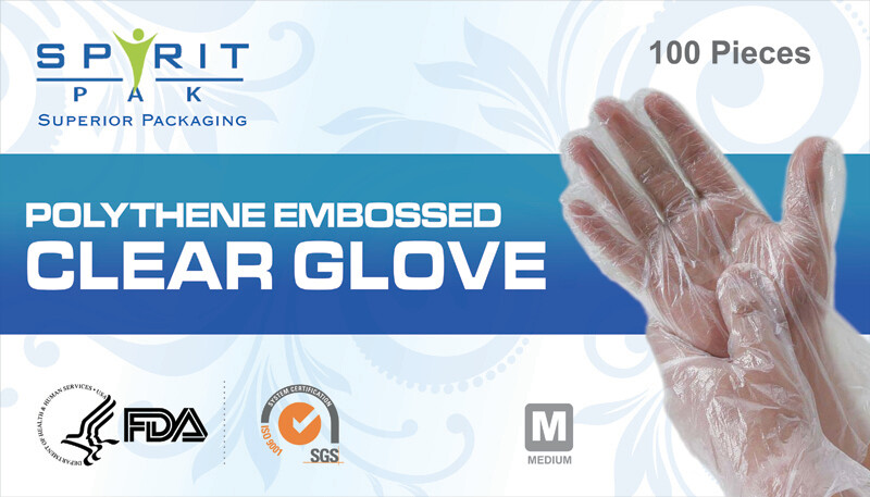 Medium Poly gloves clear embossed PE (100x100)