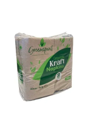 33cm 2ply 8fold Compostable Kraft Napkin (20x100's)