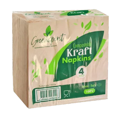 33cm 2ply 4fold Compostable Kraft Napkins (20 x 100's)